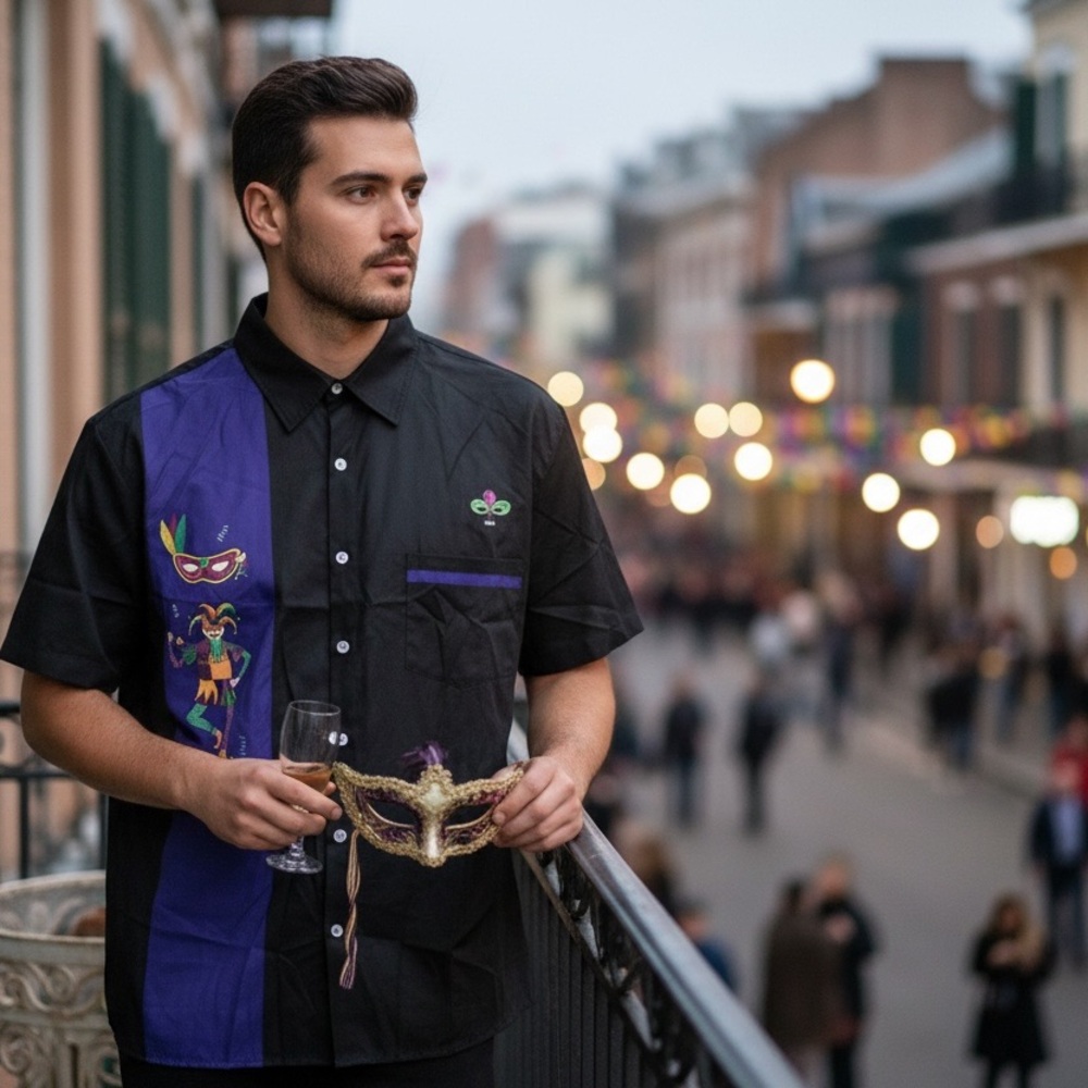 Festive Black and Purple Men's Shirt - Picture 3 of 16